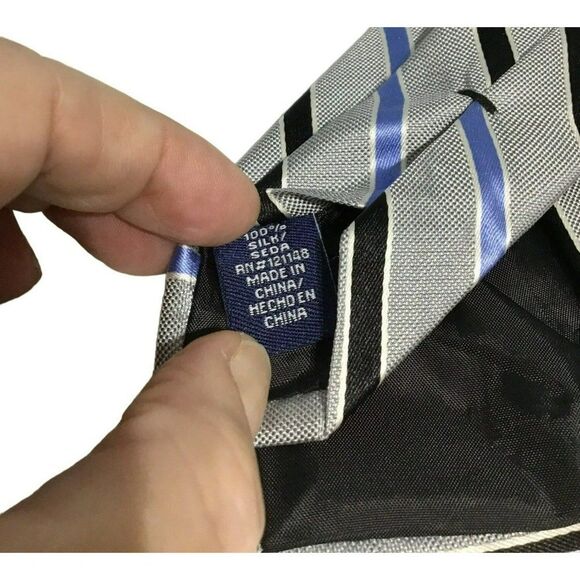 5/$10 Stafford Blue Silver Stripe Silk Tie 56" - Picture 4 of 5